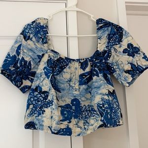 H&M Blue Patterned Crop Top